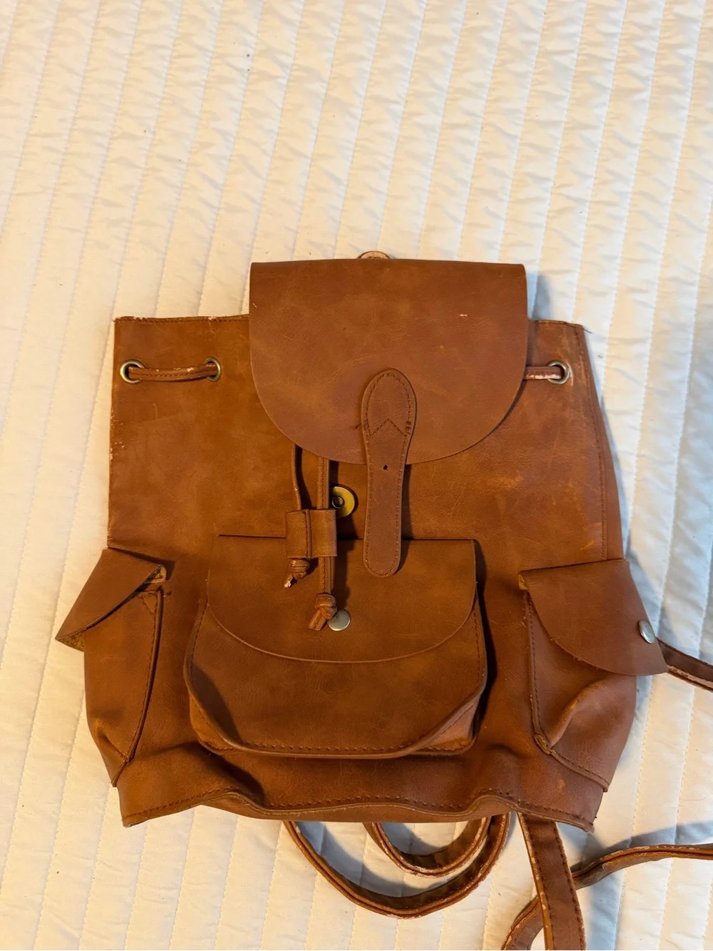 Mossimo Supply Co. Chestnut Faux Leather Drawstring Backpack with Front Pockets